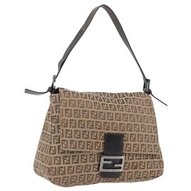 Borsa a Spalla Mamma Baguette in Tela Zucchino FENDI Marrone Auth fm5095