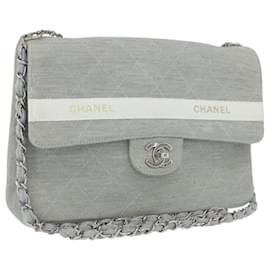 CHANEL Matelassé 26 Bolsa de Hombro con Cadena Jersey Gris Plata CC Auth 170659A - Chanel