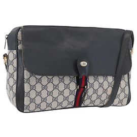 Borsa a Spalla Gucci GG Supreme Sherry Line PVC Blu Navy Oro 904 02 084 Auth 170766