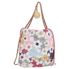 CHANEL Catena Chanel 22 Mini Borsa Pizzo Patchwork 2in1 Oro Bianco CC Auth 161330SM