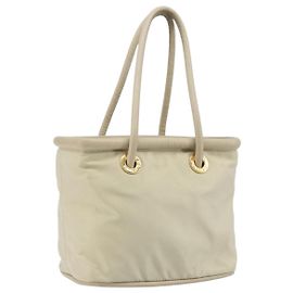 Céline Borsa a Mano CELINE Nylon Beige Oro Auth ka2474