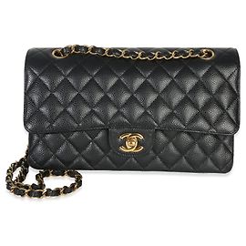Bolso de mano Chanel de caviar negro acolchado mediano clásico con doble solapa