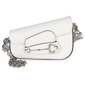 Borsa a Spalla Gucci Mini Asimmetrica Horsebit 1955 in Pelle di Vitello Bianca