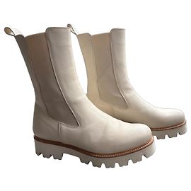Autre Marque COLISEE Botas ultra cómodas Colisée Paris en cuero ecru con suela de goma, usadas una vez