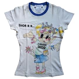 Camiseta Dior Cartoon Girl de algodón blanco y azul