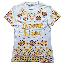 Christian Dior Camiseta bordada J'adore Dior blanca y amarilla