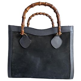 Borsa a mano Gucci Bamboo in pelle e camoscio nero