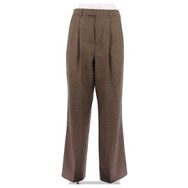 Céline Calça de lã marrom com padrão pied de poule
