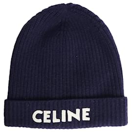 Beanie blu a coste con logo - Céline