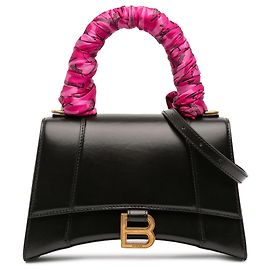 Balenciaga Kleine schwarze glänzende Box-Kalbsleder Hourglass-Handtasche