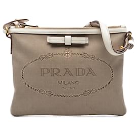 Borsa a tracolla Prada in tela Canapa marrone con logo e fiocco
