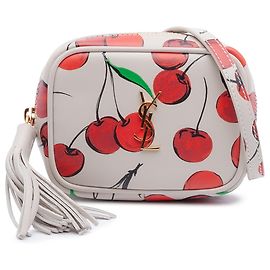 Borsa a tracolla Lou in vitello bianco con stampa a ciliegia Monogram di Saint Laurent