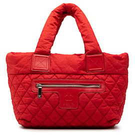 Borsa tote Coco Cocoon piccola in nylon trapuntato rosso di Chanel