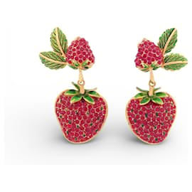 ORECCHINI A Goccia DOLCE & GABBANA Fragole con Strass Dorato - Dolce & Gabbana