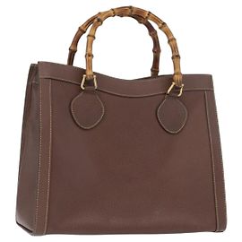 Borsa a mano in pelle beige oro GUCCI Bamboo 002 1186 0260 Auth ep13559