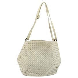 Bolsa de Ombro em Couro Intrecciato Bottega Veneta Branca Dourada Auth bs33402