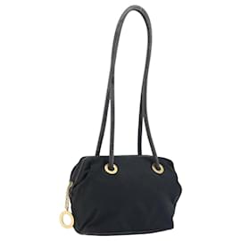 Céline Borsa a Spalla CELINE Circle in Nylon Pelle Nera Oro Auth 170915