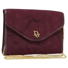 Christian Dior Ketten-Schultertasche Nylon Bordeaux Gold Auth ep13566
