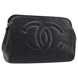 Pochette CHANEL in Pelle Caviar Nera Oro CC Auth bs33477 - Chanel