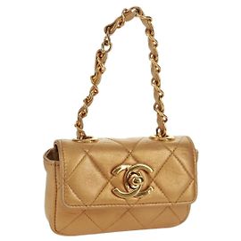 CHANEL Mini Matelassé 10 Bolsa com Alça de Corrente em Couro de Cordeiro CC Dourado Autêntica 165375V