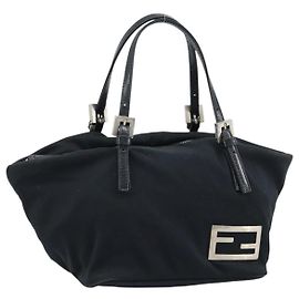 Bolsa de mão FENDI em nylon preto prata autêntica bs33538