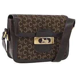 Céline Borsa a Spalla Celine C Sulky in Tela Marrone Oro Auth ep13505