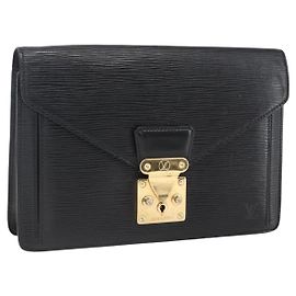 LOUIS VUITTON Epi Serie Dragonne Clutch Bag Negro M52612 LV Auth LNZ266