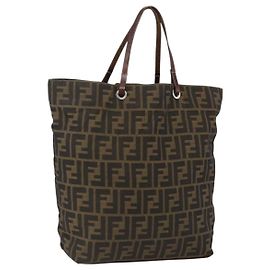 Bolso de mano de lona Zucca FENDI negro y marrón Auth ep13514