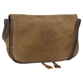 LOEWE Borsa a Spalla Anagramma in Camoscio Marrone Oro Auth 173473