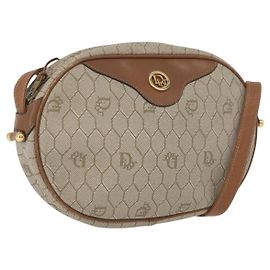 Borsa a spalla in tela a nido d'ape PVC beige oro Christian Dior Auth bs33486