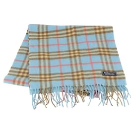 Burberrys Nova Check Schal aus Kaschmir Hellblau Auth am10659
