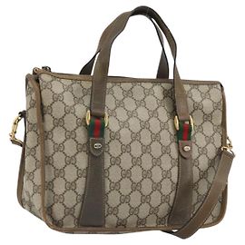 Gucci GG Supreme Web Sherry Line Tote Bag aus PVC in Beige und Gold 41 02 039 Auth 171911