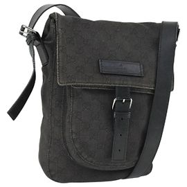 Bolso de Hombro GG Canvas Gucci Negro Plata 101654 Auth hk3369