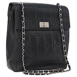 CHANEL Borsa a Spalla Choco Bar in Pelle di Agnello Nera Argento CC Auth bs33473