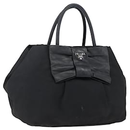 PRADA Borsa a mano in nastro in nylon pelle nera argento autentica 173676