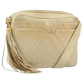 Borsa a spalla in pelle matelassé CHANEL con catena beige oro CC Auth 173120A