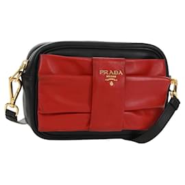 Borsa a Spalla in Pelle PRADA con Nastro Nero Rosso Oro Auth 171555V - Prada