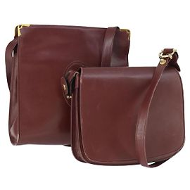 CARTIER Borsa a Spalla Must Line Pelle 2 Set Bordeaux Oro Auth bs33356