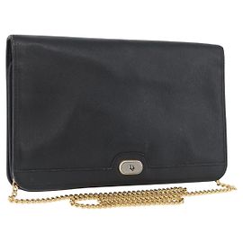 Borsa a spalla con catena Christian Dior in pelle nera e oro Auth fm5129