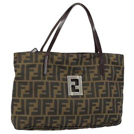 Borsa a mano in tela Zucca FENDI marrone nera Auth ep13529