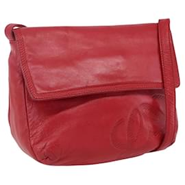 LOEWE Bolsa de Hombro Anagram Cuero Rojo Dorado Auth ka2445