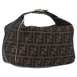 Borsa a mano in tela Zucca FENDI nera e marrone Auth 168429