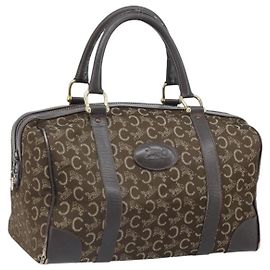 Céline Borsa a mano Celine C Sulky in tela marrone e oro Auth 172249