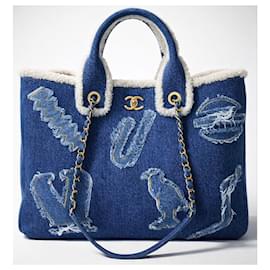 Chanel 19A New York Egitto Denim Shearling Geroglifico Coco Borsa Shopping