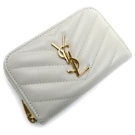 Saint Laurent Cassandra V-Stitch Long Wallet White Leather ref