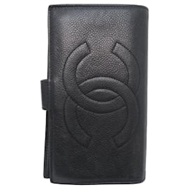 Billetera bi-fold Chanel Coco Mark con cierre en piel de ternera granulada negra