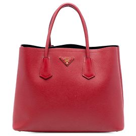 Prada Rotes Mittleres Saffiano Leder Doppeltes Handtasche