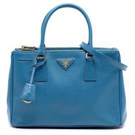 Borsa Prada Galleria Double Zip in Saffiano Lux blu piccola