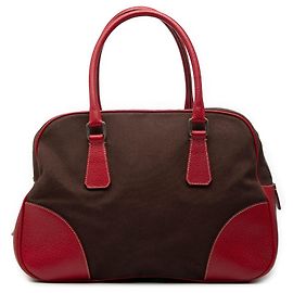 Borsa Bauletto in tela Canapa con rifiniture in cinghiale marrone di Prada