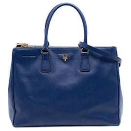 Prada Grande Tote Galleria Double Zip in Saffiano Lux Blu